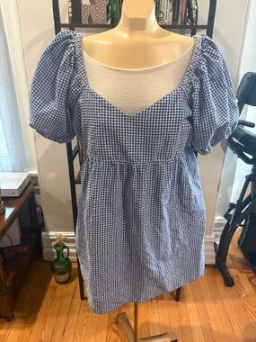 Blue and white gingham dress